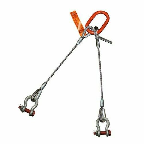 Hsi Two Leg Wire Rope Bridle Slng, 1-1/4 in dia, 8ft L, Bolt Anchor Shackle, 26 ton Capacity 200BAS1-1/4XD-08